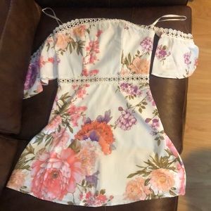 NWT boutique off the shoulder white floral dress